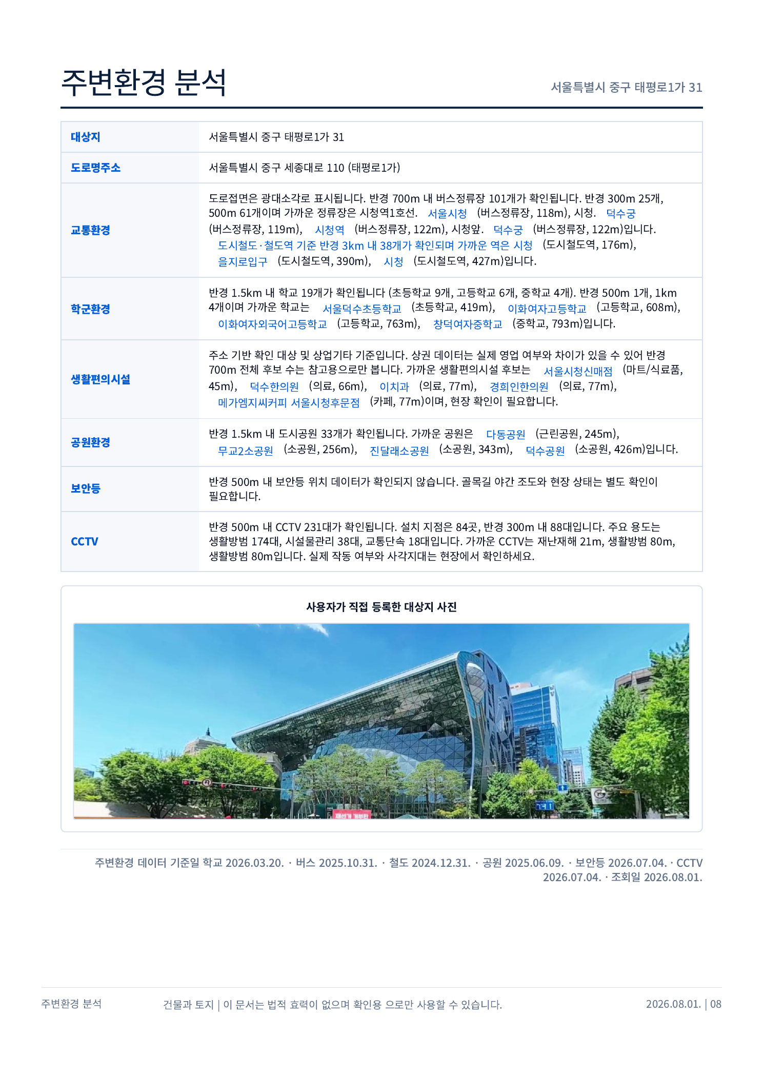 실제 생성된 주변환경 분석 보고서